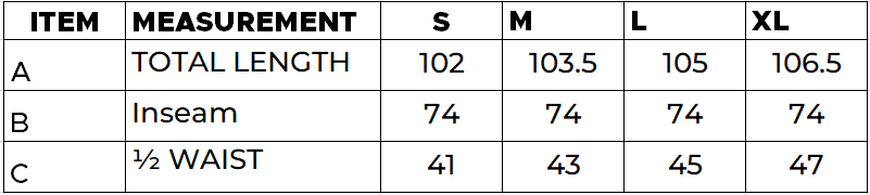 Sizing chart